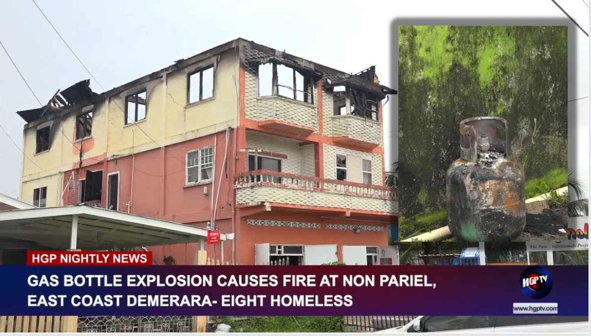 GAS BOTTLE EXPLOSION CAUSES FIRE AT NONPARIEL, EAST COAST DEMERARA